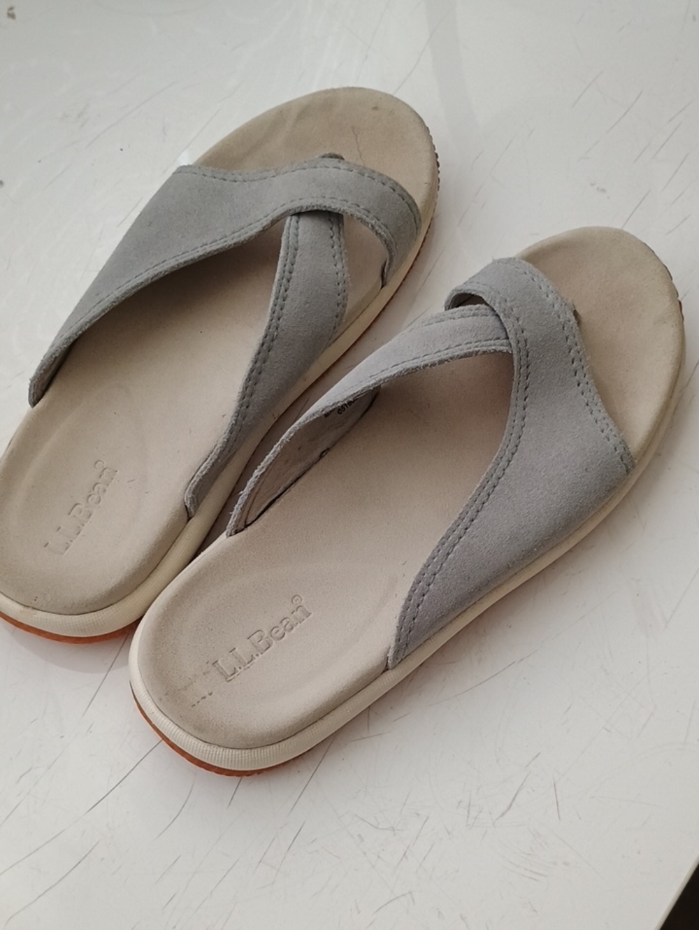 L.L. Bean Women’s Gray Suede Cross-Strap Slide Sandals Sz 8M